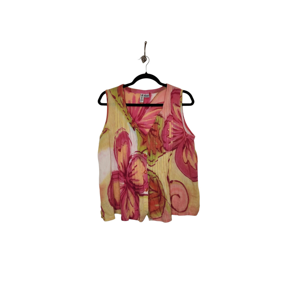 Vintage y2k Winter Sun Medium Floral Art Button Vest Tank Rayon Cotton Boho